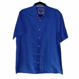 Johnston & Murphy Linen/Cotton Short Sleeve Blue/White Print Camp Shirt M
